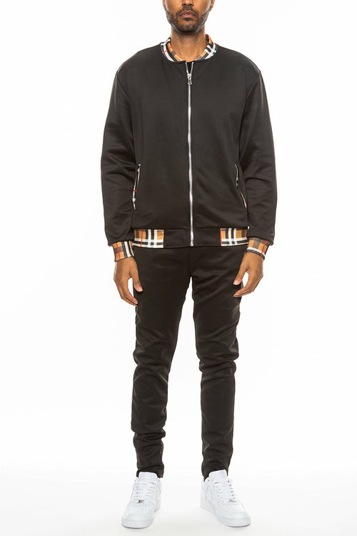 Checkered Detail Track Jacket Set — Men's Premium Matching Tracksuit