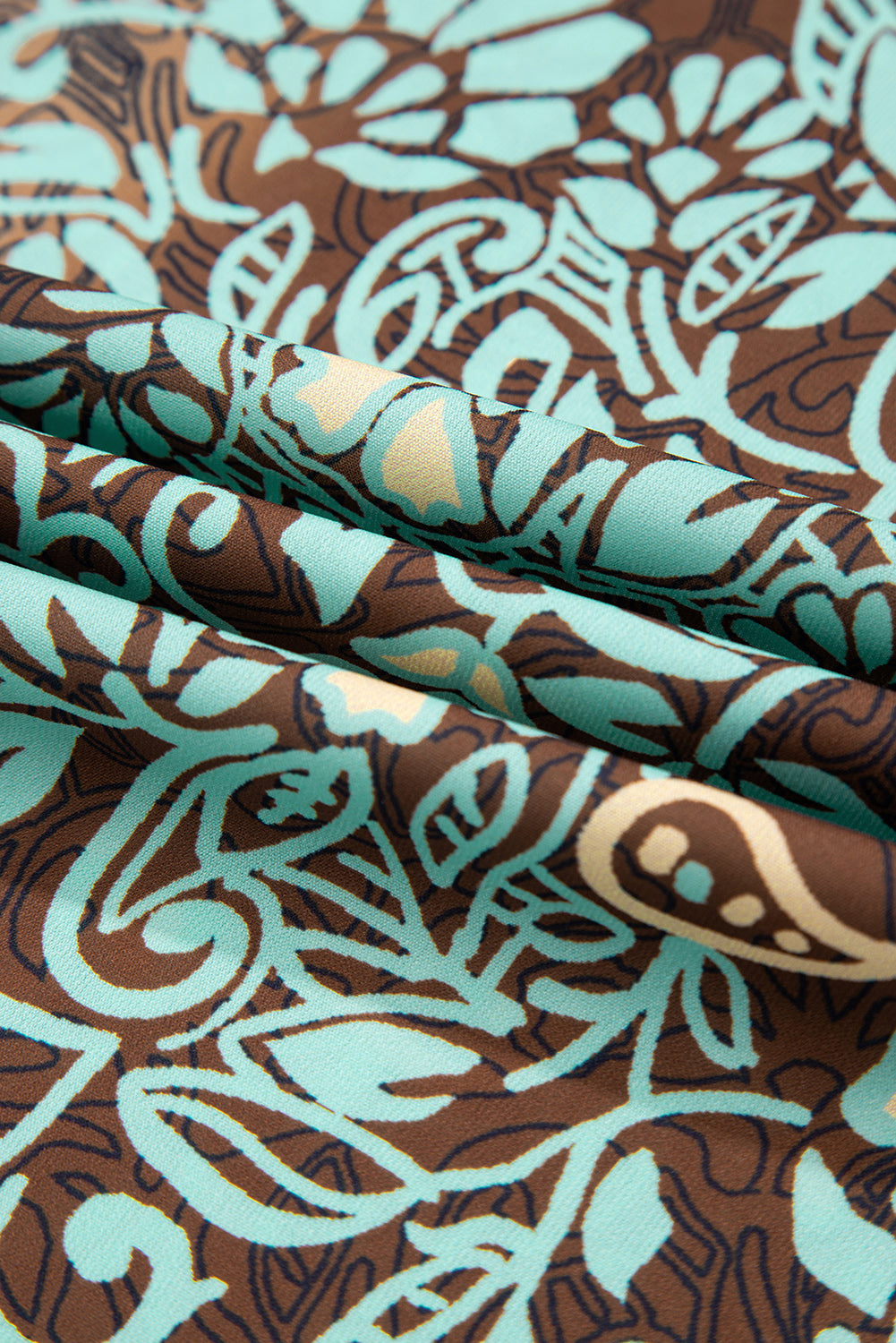 Floral Print and Ruffle Detail Close-up - Women's Green Boho Maxi Dress Summer Collection