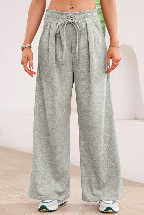 Solid High-Waist Pleated Sweatpants - Light Grey - fabric close-up detail premium quality