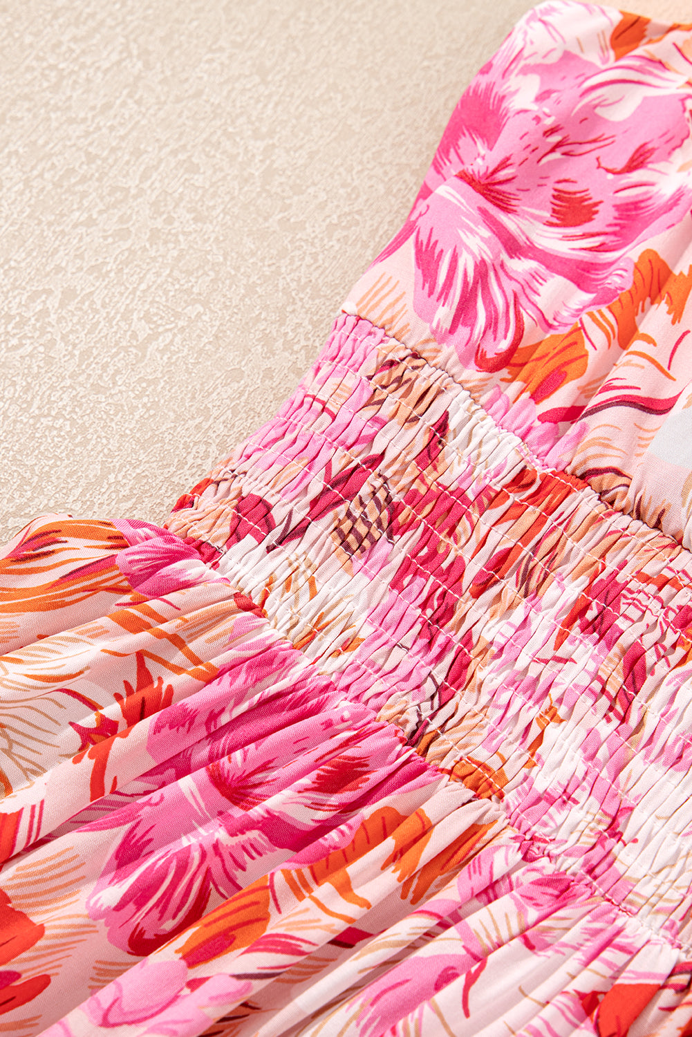 "Blossom Pink floral wrap dress close-up fabric detail — lightweight breathable summer dress Freedom Fulfillment"
