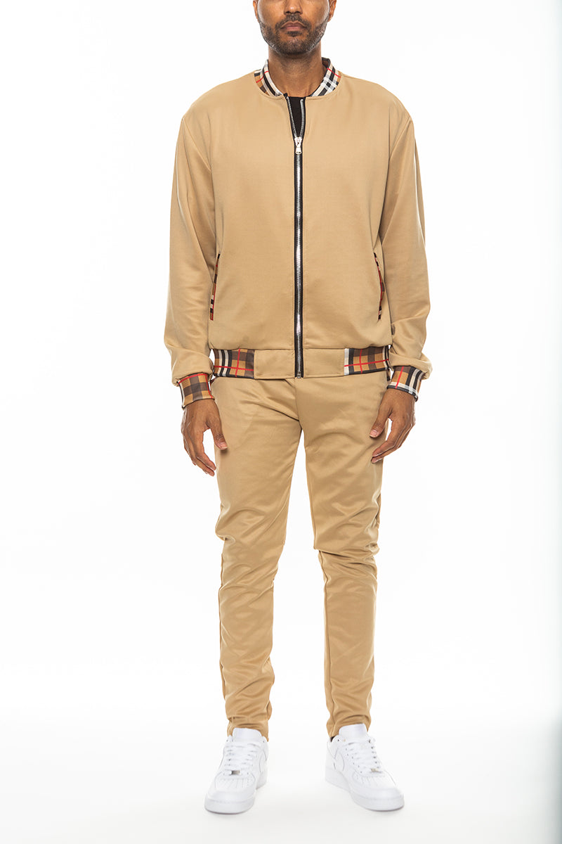 Checkered Detail Track Jacket Set — Men's Premium Matching Tracksuit