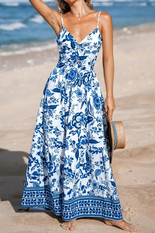 "Floral maxi dress full length view — lightweight summer dress for women by Freedom Fulfillment"