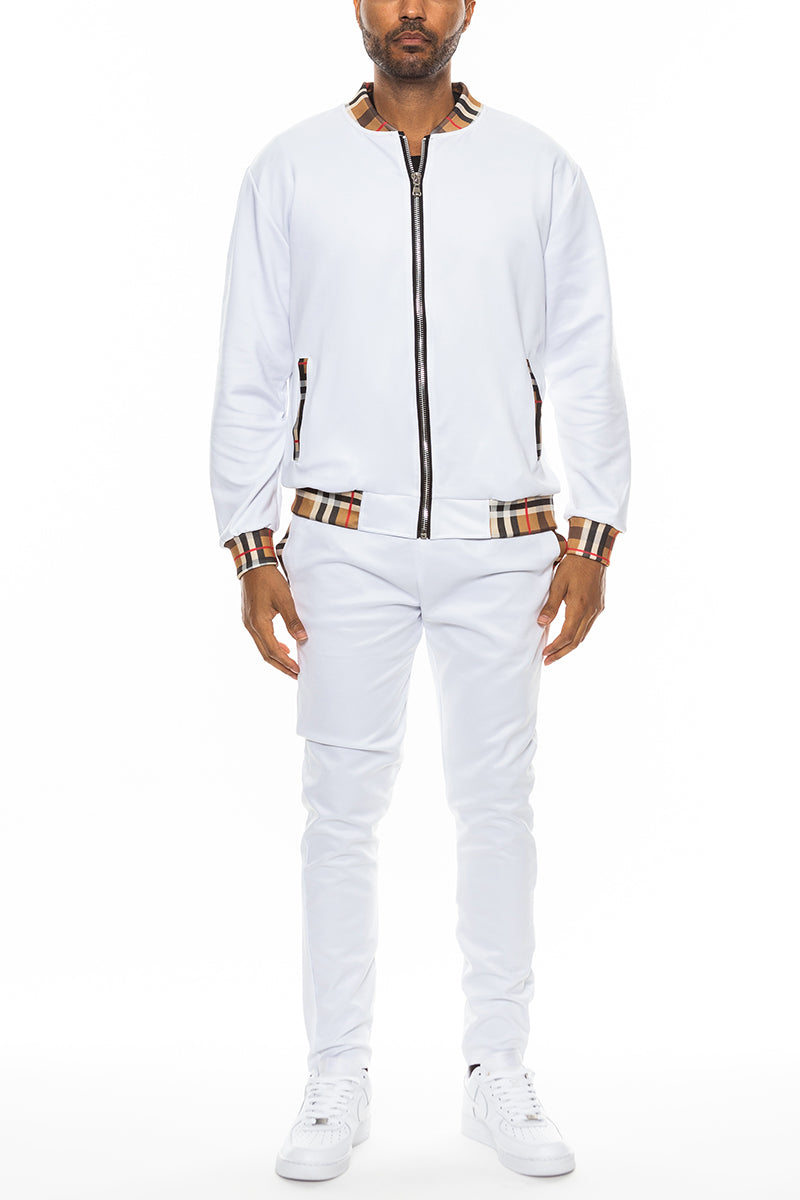 Checkered Detail Track Jacket Set — Men's Premium Matching Tracksuit
