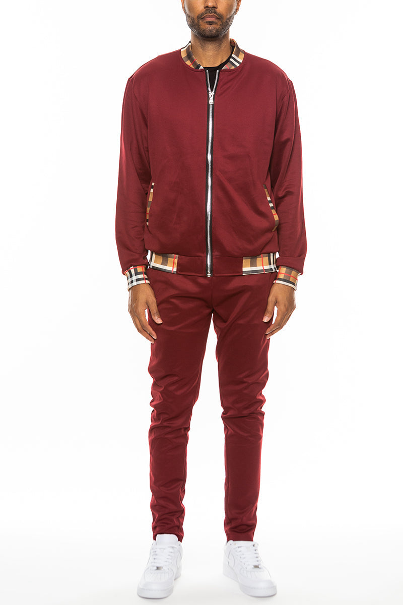 Checkered Detail Track Jacket Set — Men's Premium Matching Tracksuit
