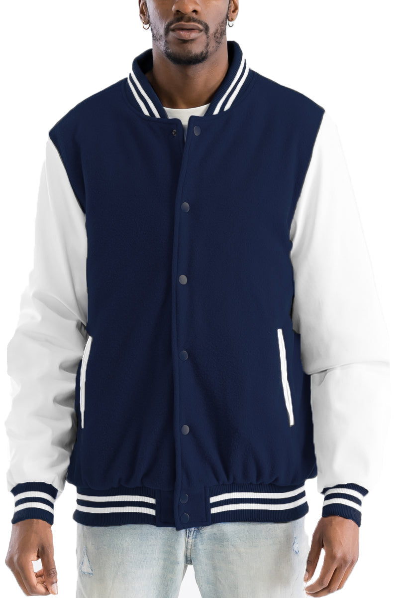 Varsity Letterman Jacket — Men's Navy & White