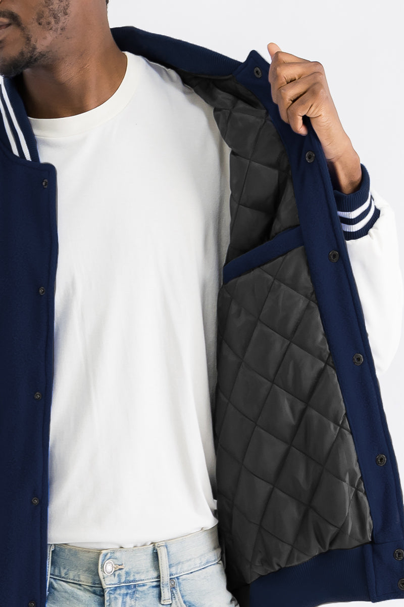 Varsity Letterman Jacket — Men's Navy & White