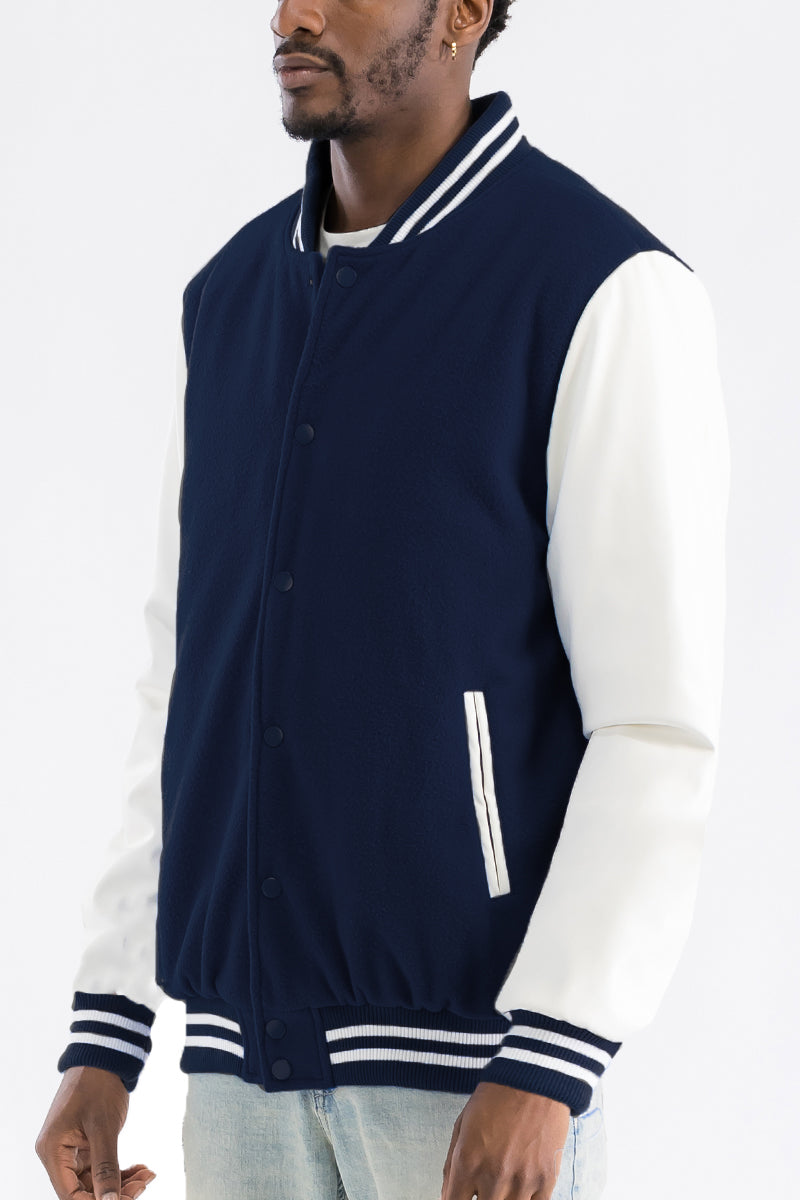 Varsity Letterman Jacket — Men's Navy & White