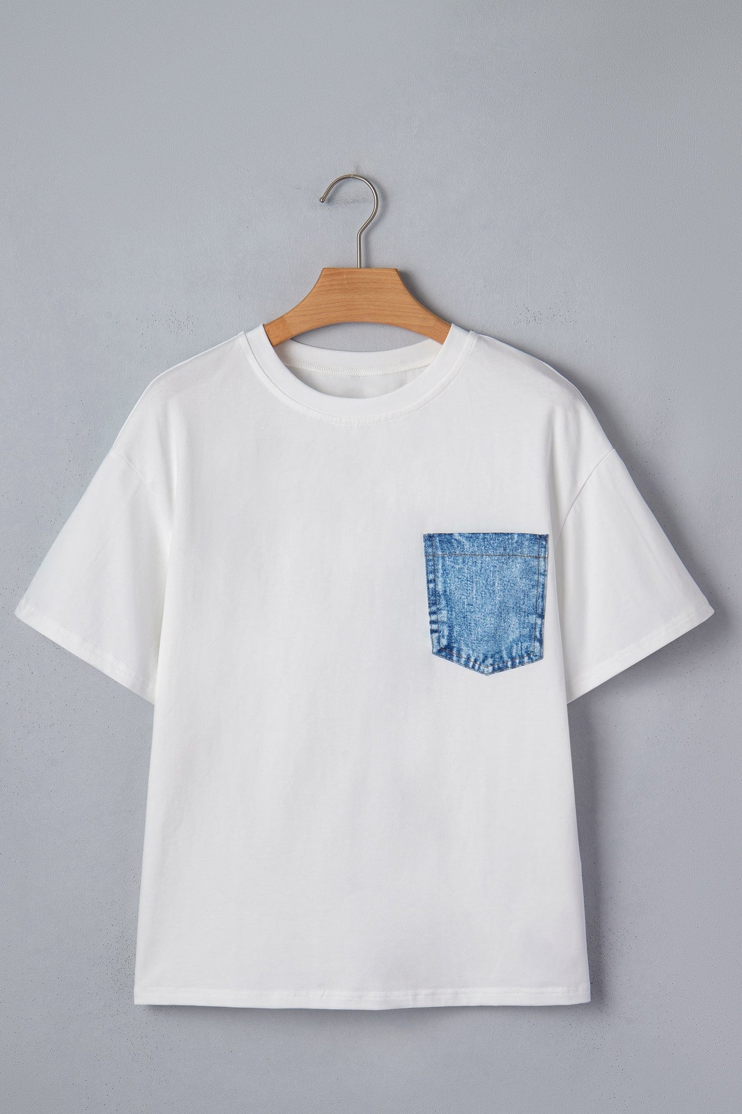Colorblock Chest Pocket Short Sleeve Top - chest pocket detail flat lay Women's premium casual top