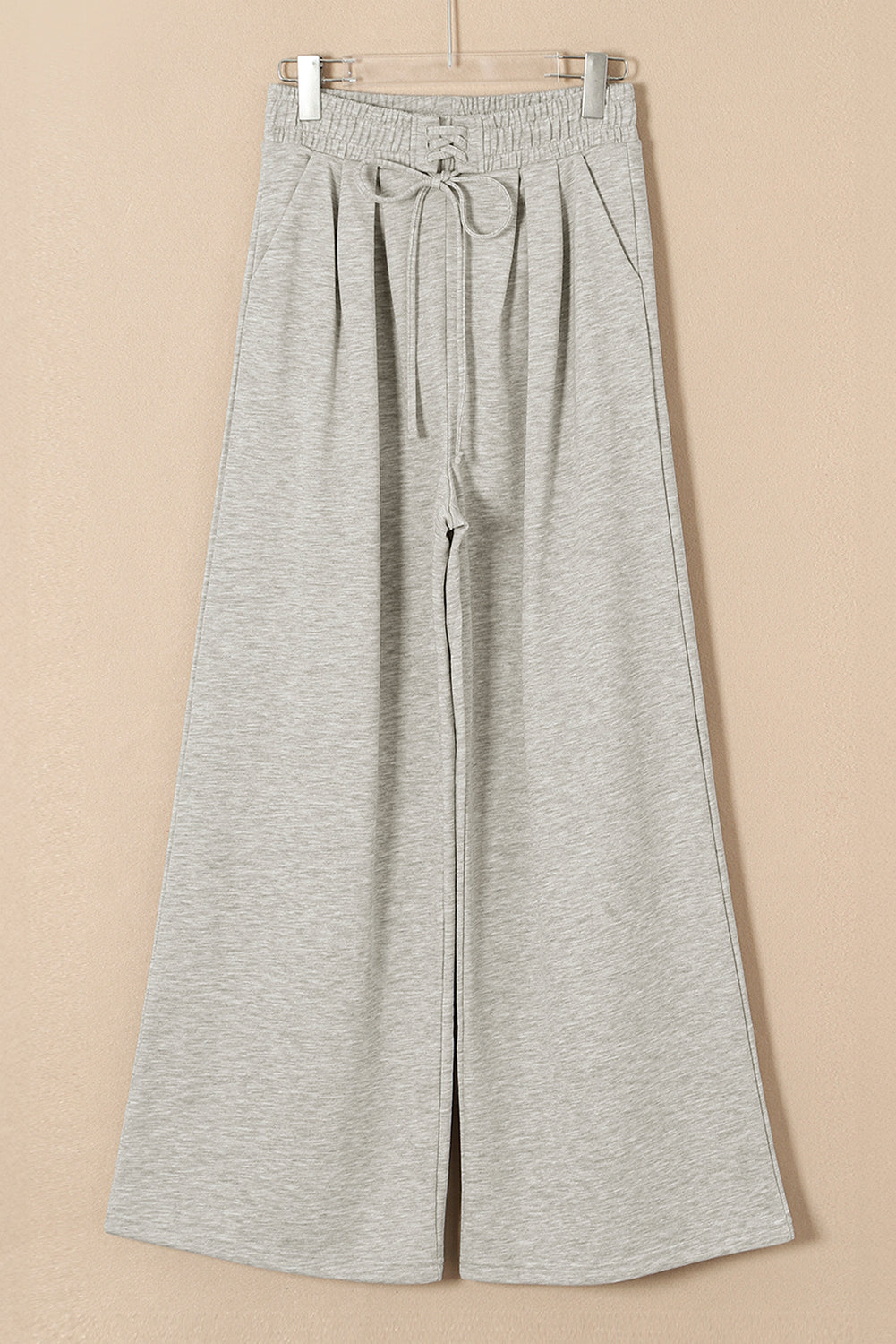 Solid High-Waist Pleated Sweatpants - Light Grey - fabric texture detail cozy material