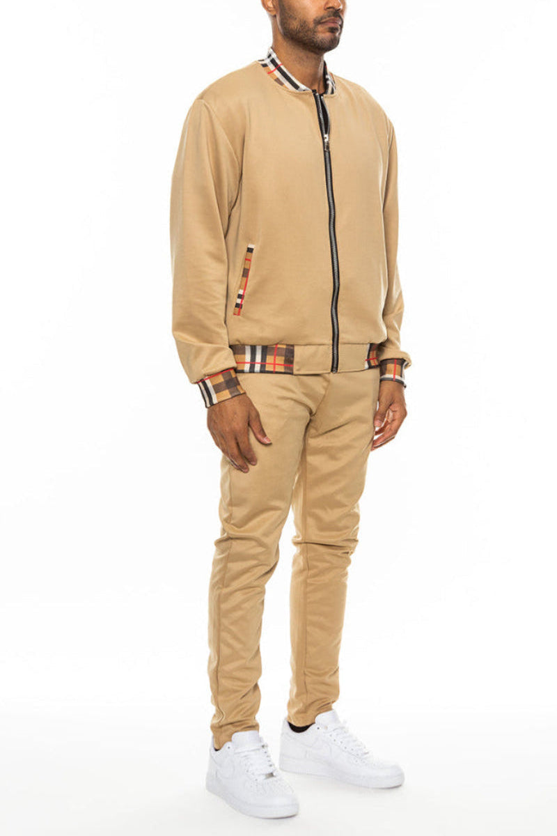 Checkered Detail Track Jacket Set — Men's Premium Matching Tracksuit