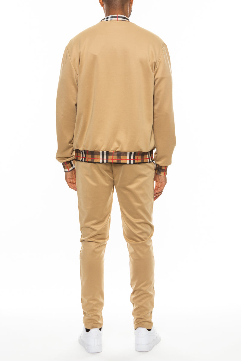 Checkered Detail Track Jacket Set — Men's Premium Matching Tracksuit