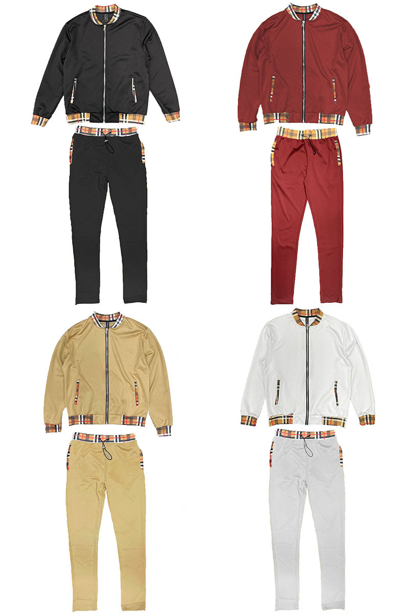 Checkered Detail Track Jacket Set — Men's Premium Matching Tracksuit